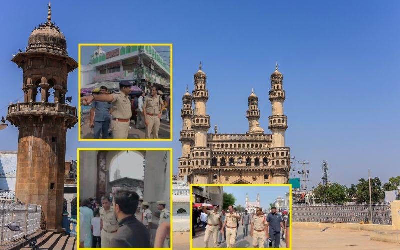 حیدرآباد:ساوتھ زون ڈی سی پی نے جمعہ کے موقعہ پرمکہ مسجد اورچارمینارکے قریبی علاقوں کا کیا دورہ 